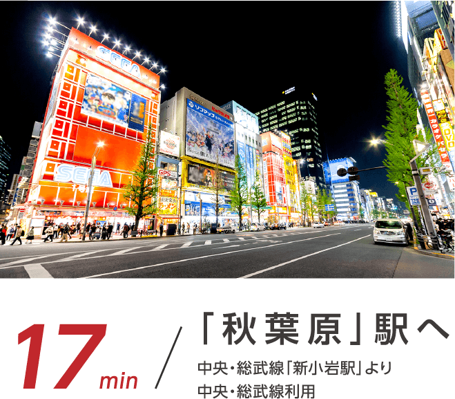 「秋葉原」駅へ17min 中央・総武線「新小岩駅」より中央・総武線利用